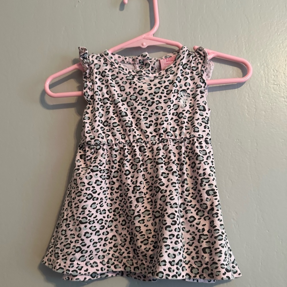 Baby Cheetah U.S Polo Assn dress, animal print, monochrome dress, size 3/6